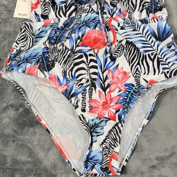 GRACE KARIN Women Swimwear One Piece Backless Swimsuit Floral Lace Up Flamingo - Picture 4 of 16